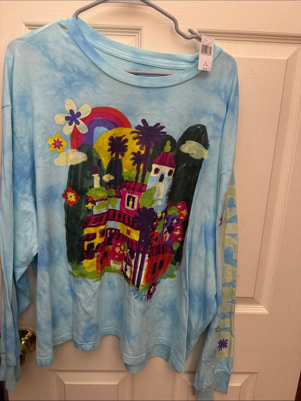Disney Blue Tie-Dye Long Sleeve Top Encanto house with Colorful Graphic - 2X